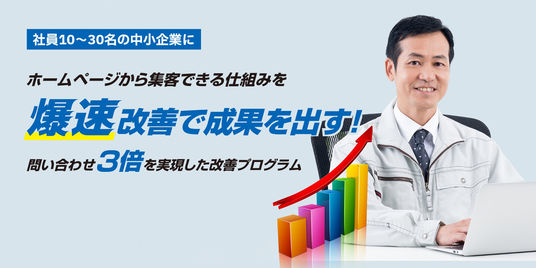社員10〜30名の中小企業にホームページから集客できる仕組みを爆速改善で成果を出す！問い合わせ3倍を実現した改善プログラム 